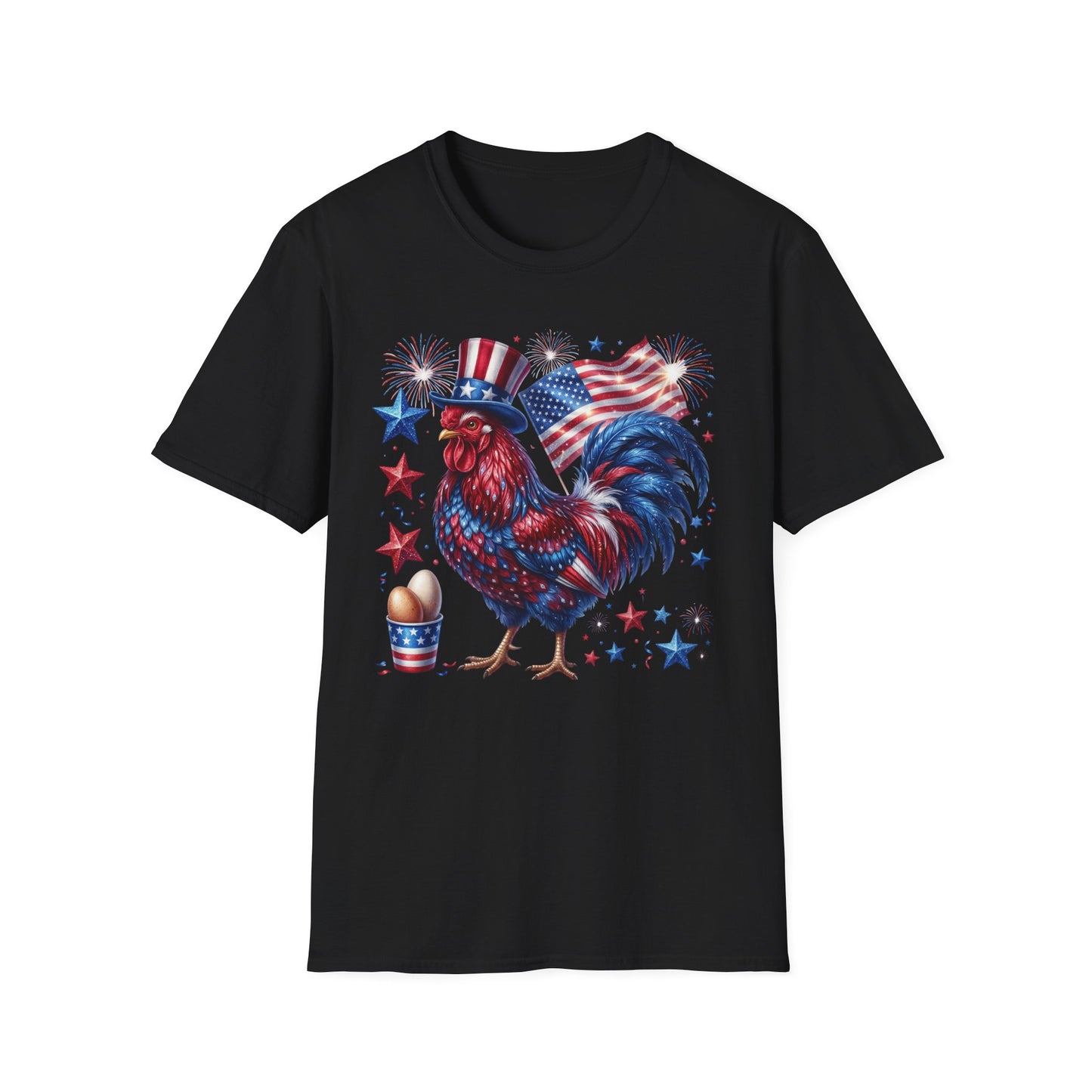 Patriotic Rooster T-Shirt — American Flag USA 4th of July Tee