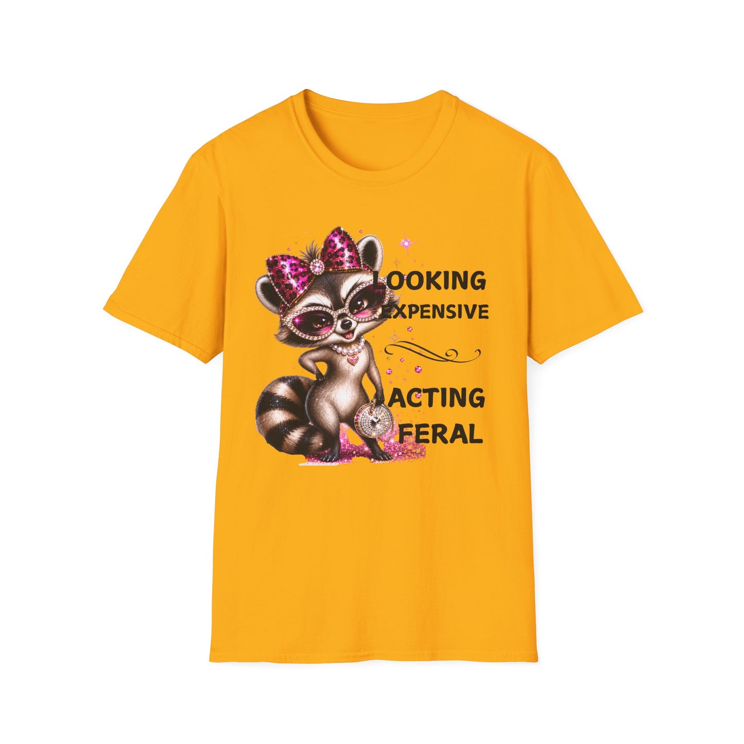 Raccoon Graphic Tee — "Looking Expensive, Acting Dishevelal" Cute Bling Animal Shirt