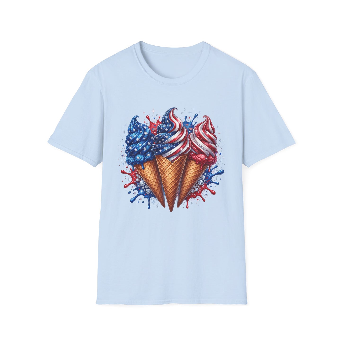 Patriotic Ice Cream Cones T-Shirt — American Flag Red White Blue Summer Tee