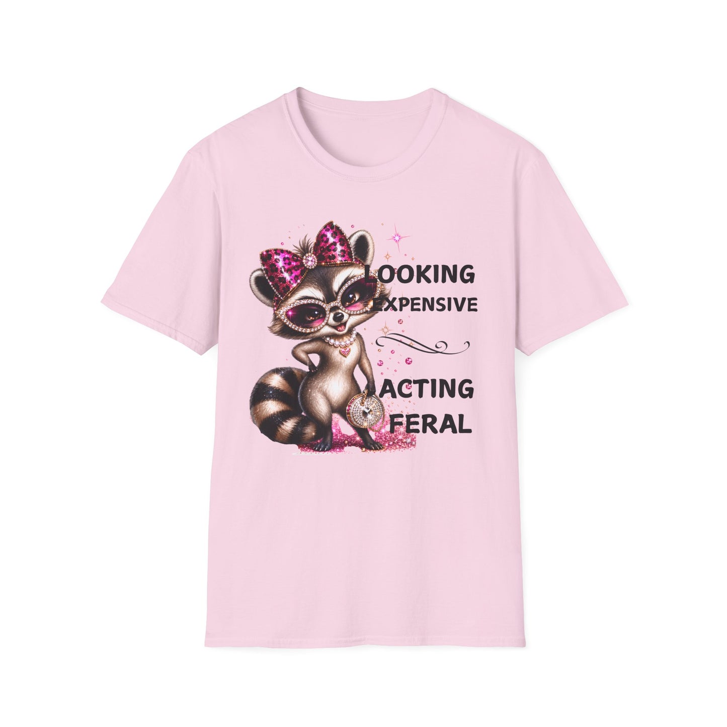 Raccoon Graphic Tee — "Looking Expensive, Acting Dishevelal" Cute Bling Animal Shirt