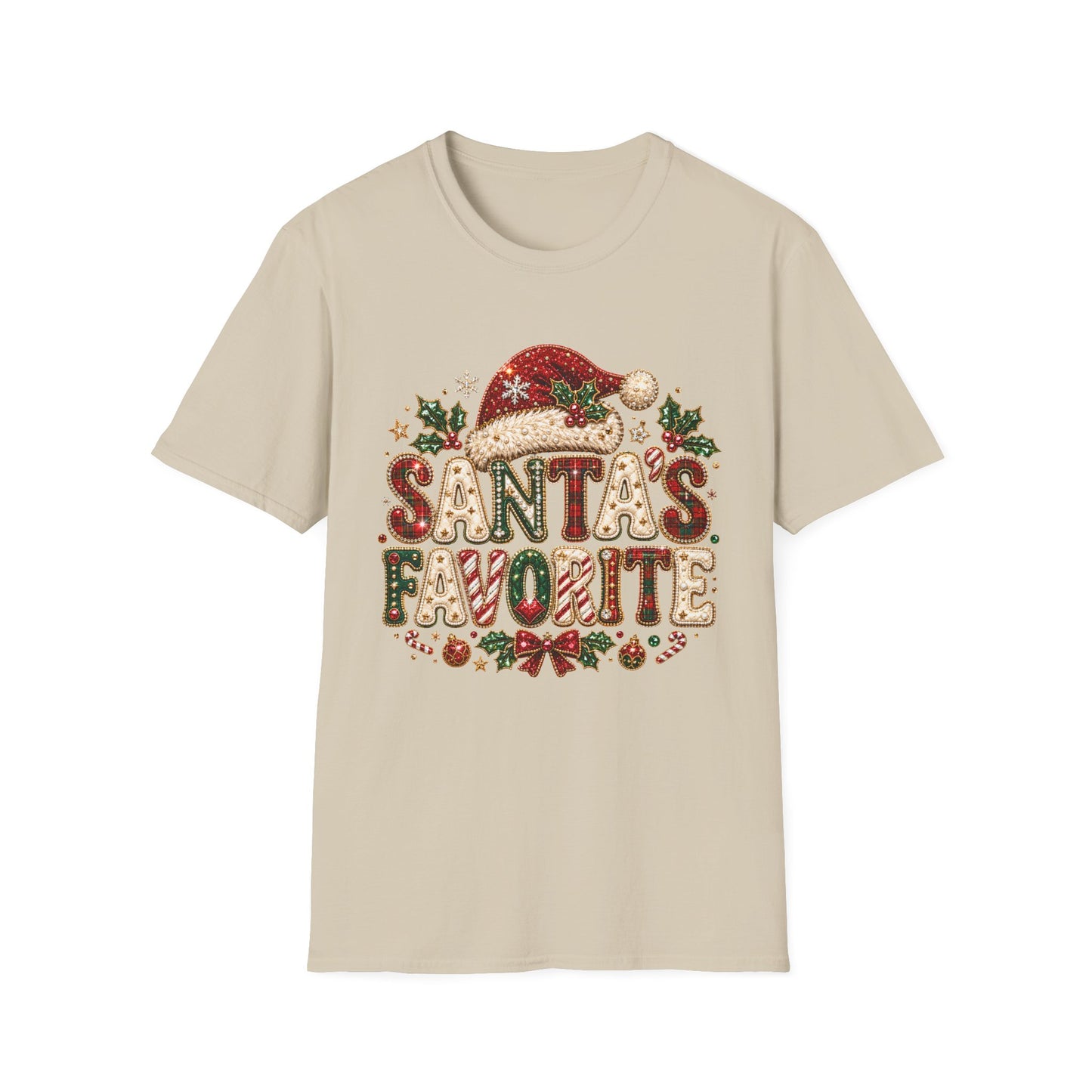 Santa's Favorite T-Shirt — Festive Christmas Graphic Tee with Santa Hat & Holiday Accents