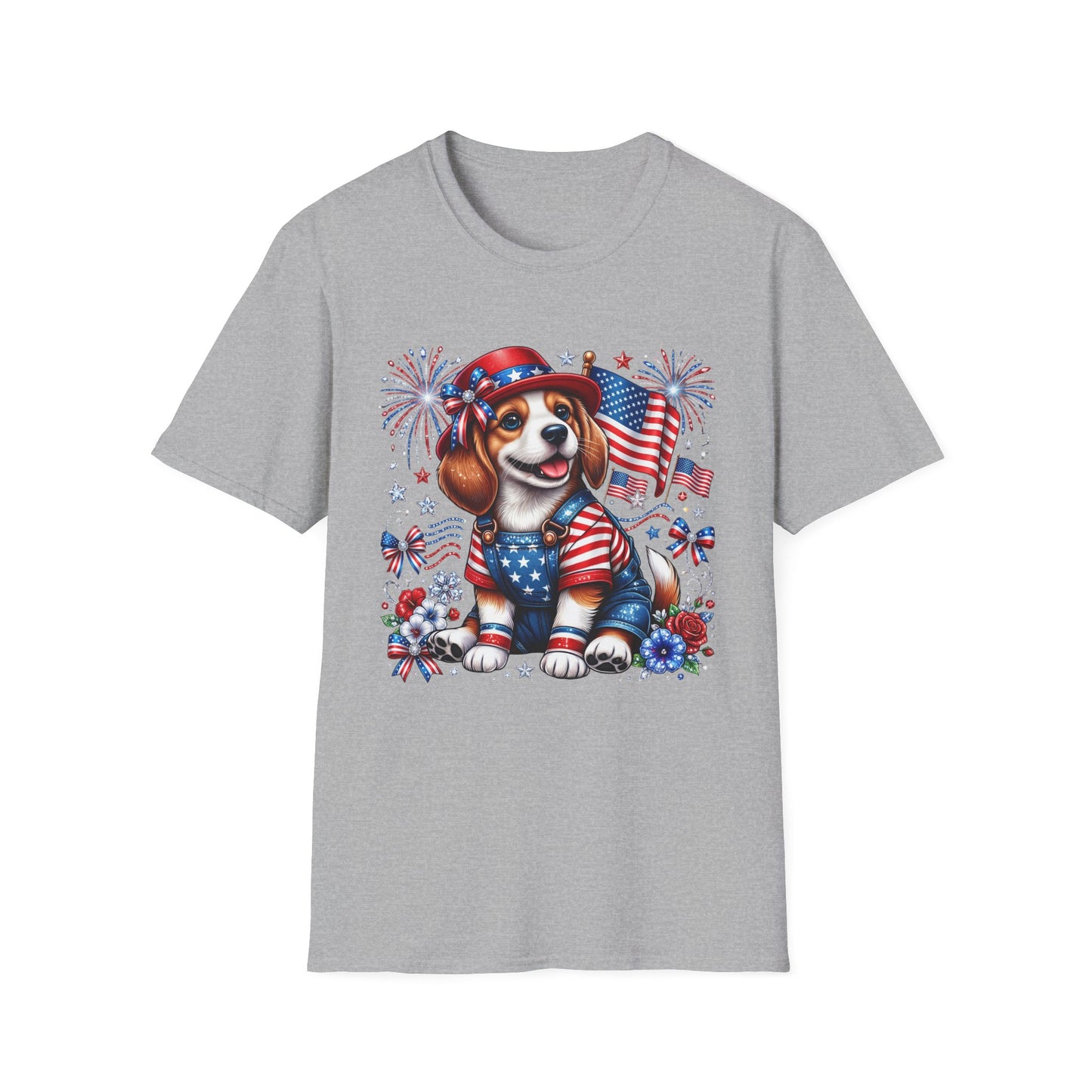Patriotic Beagle T-Shirt — American Flag, Fireworks & Stars 4th of July Tee