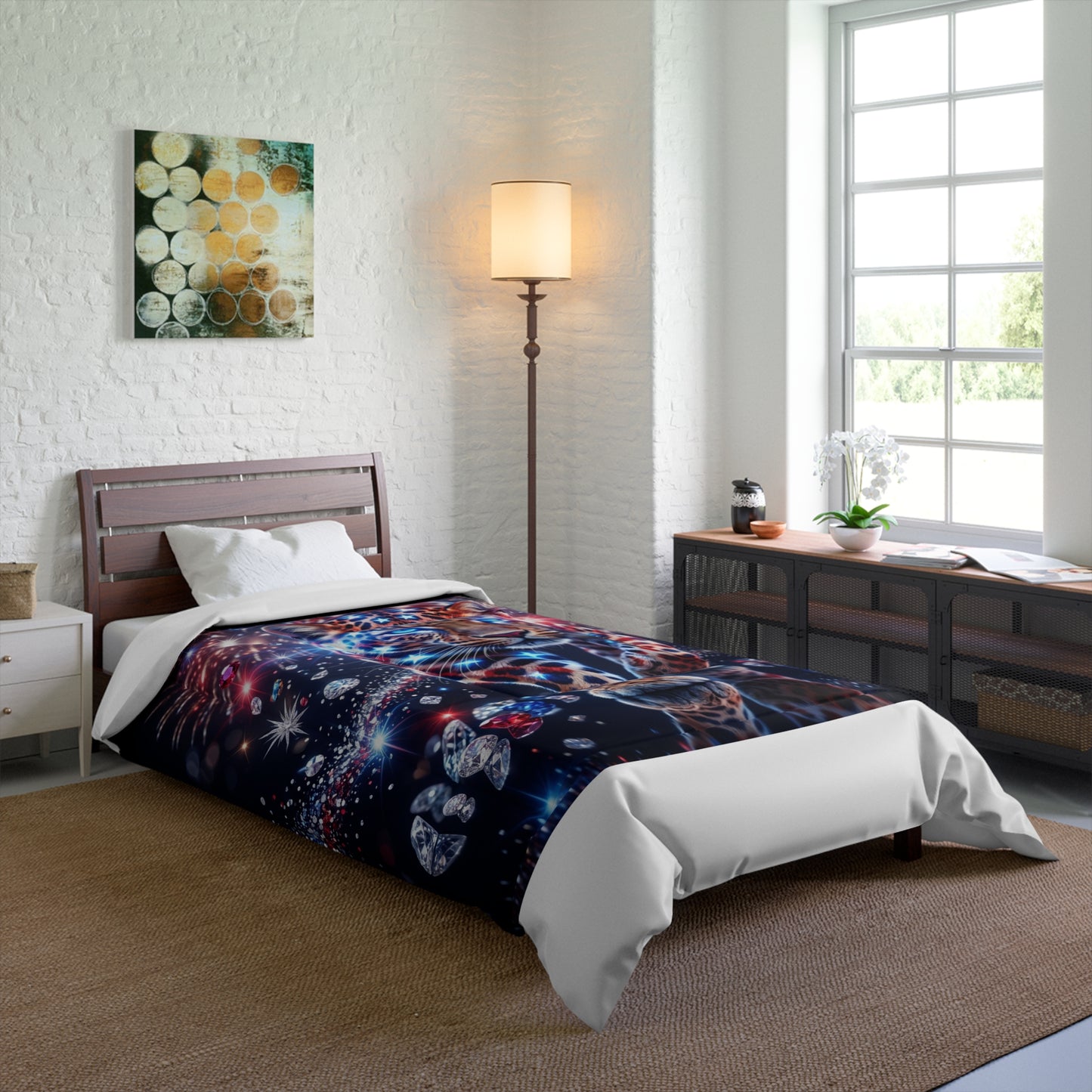 Galaxy Leopard Comforter — Cosmic Jewel Leopard Bedding for Teens & Wildlife Lovers