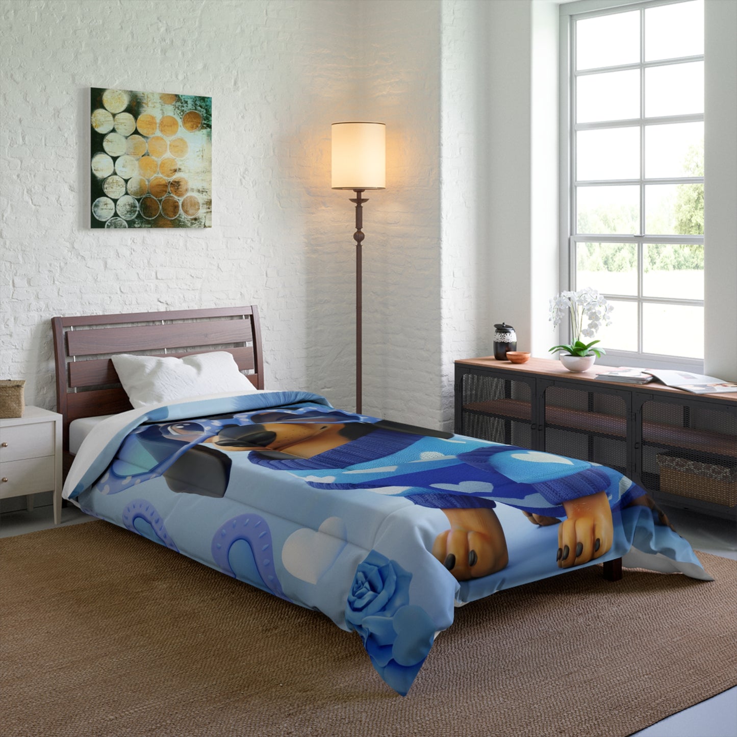 Cozy Hearts Dachshund Comforter/ Matching Pillow Sham & Curtains Also Available!