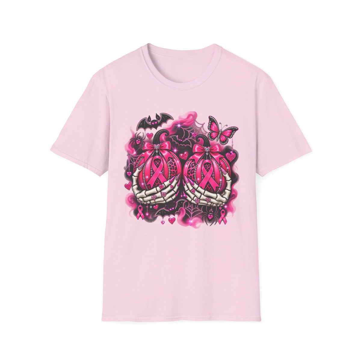 Breast Cancer Awareness Ribbon Tee — Pink Ribbon Gothic Bat & Butterfly Design