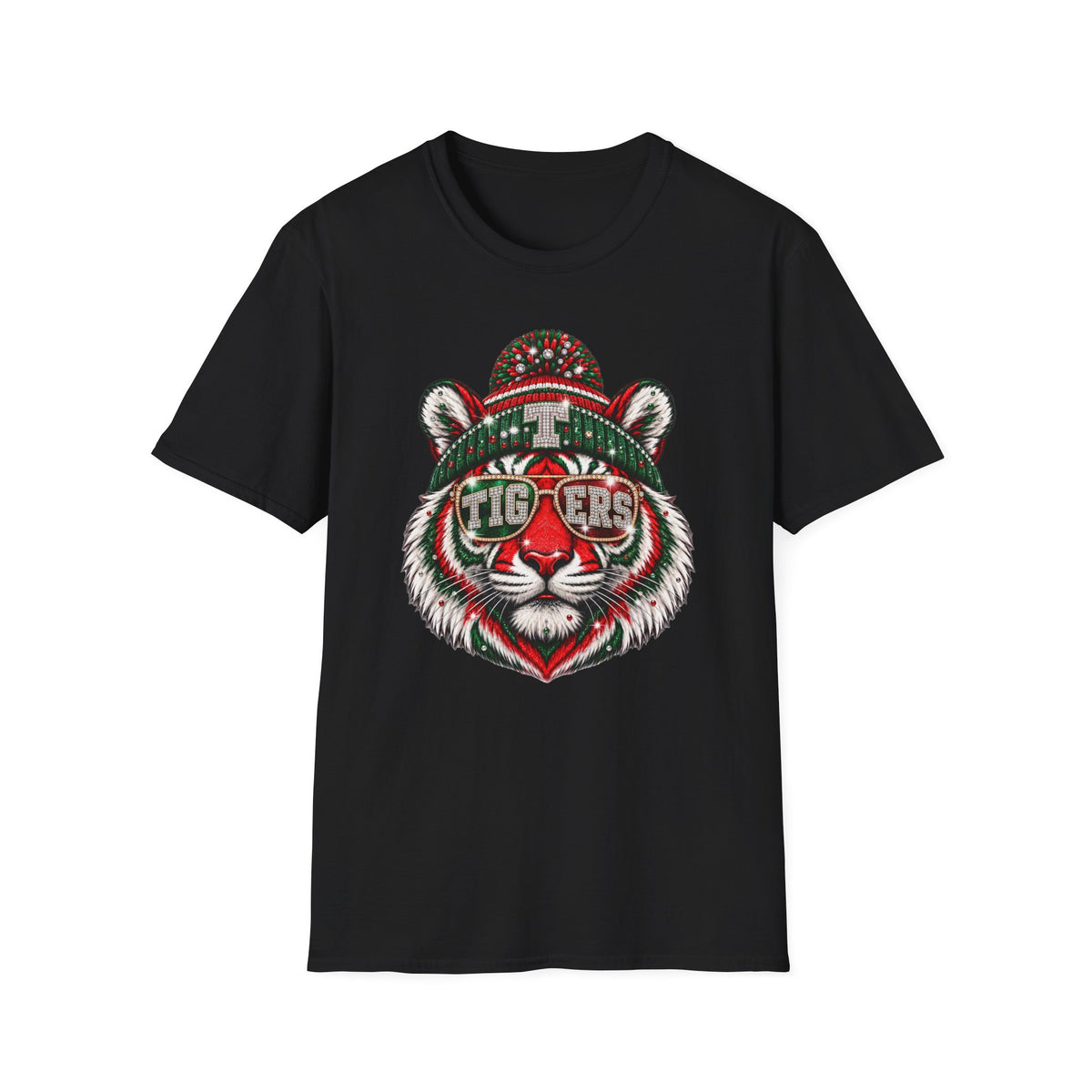 Tiger Face Holiday Beanie T-Shirt — 'TIGERS' Sunglasses Graphic