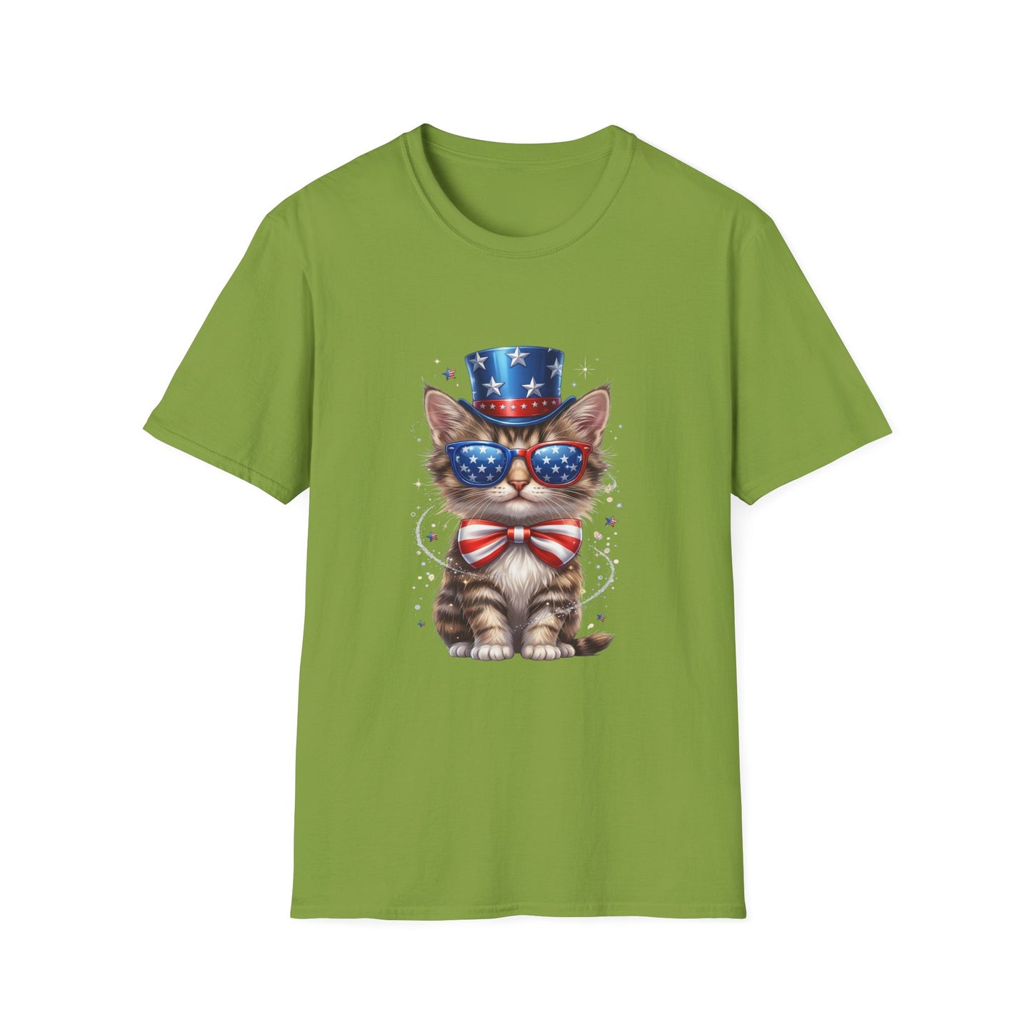 Patriotic Cat T-Shirt — USA Flag Top Hat & Sunglasses 4th of July Tee