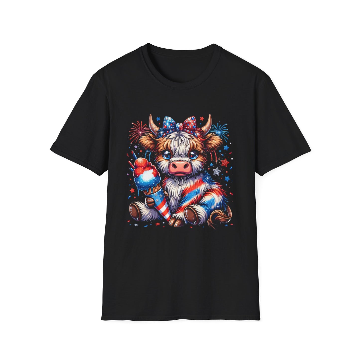 Patriotic Cow Graphic T-Shirt — Fourth of July Red White Blue Farm Animal Tee