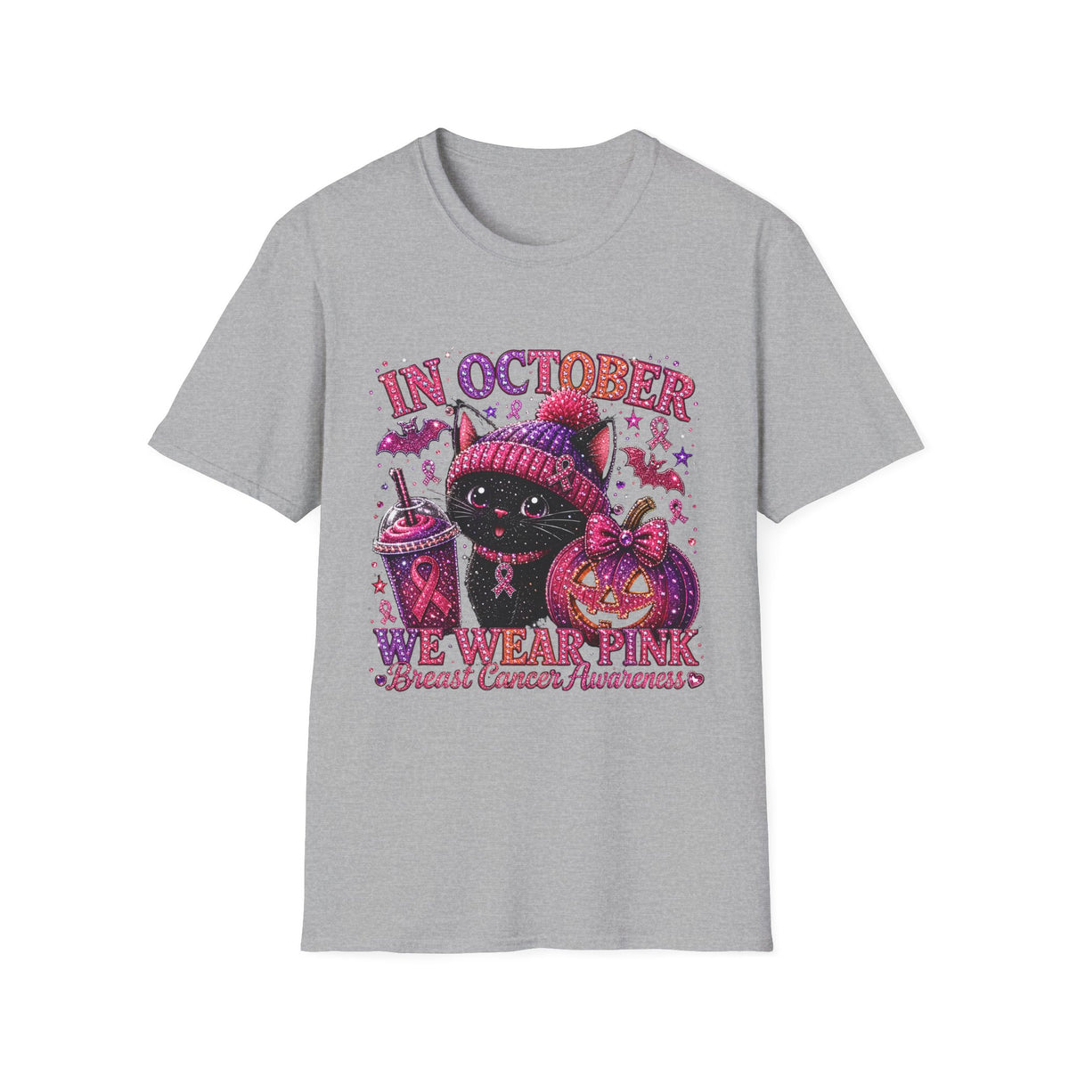 October Breast Cancer Awareness Cat Tee — "In October We Wear Pink"