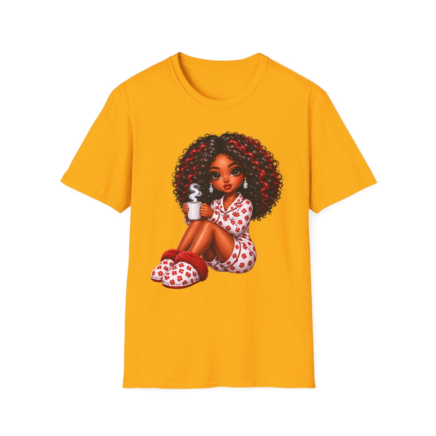 Pretty Melanin Princess Pajama Graphic Tee — Cute Coffee & Slippers Graphic T-Shirt
