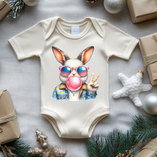 🐰 Too Cool for Carrots – Trendy Bunny Baby Onesie! 😎