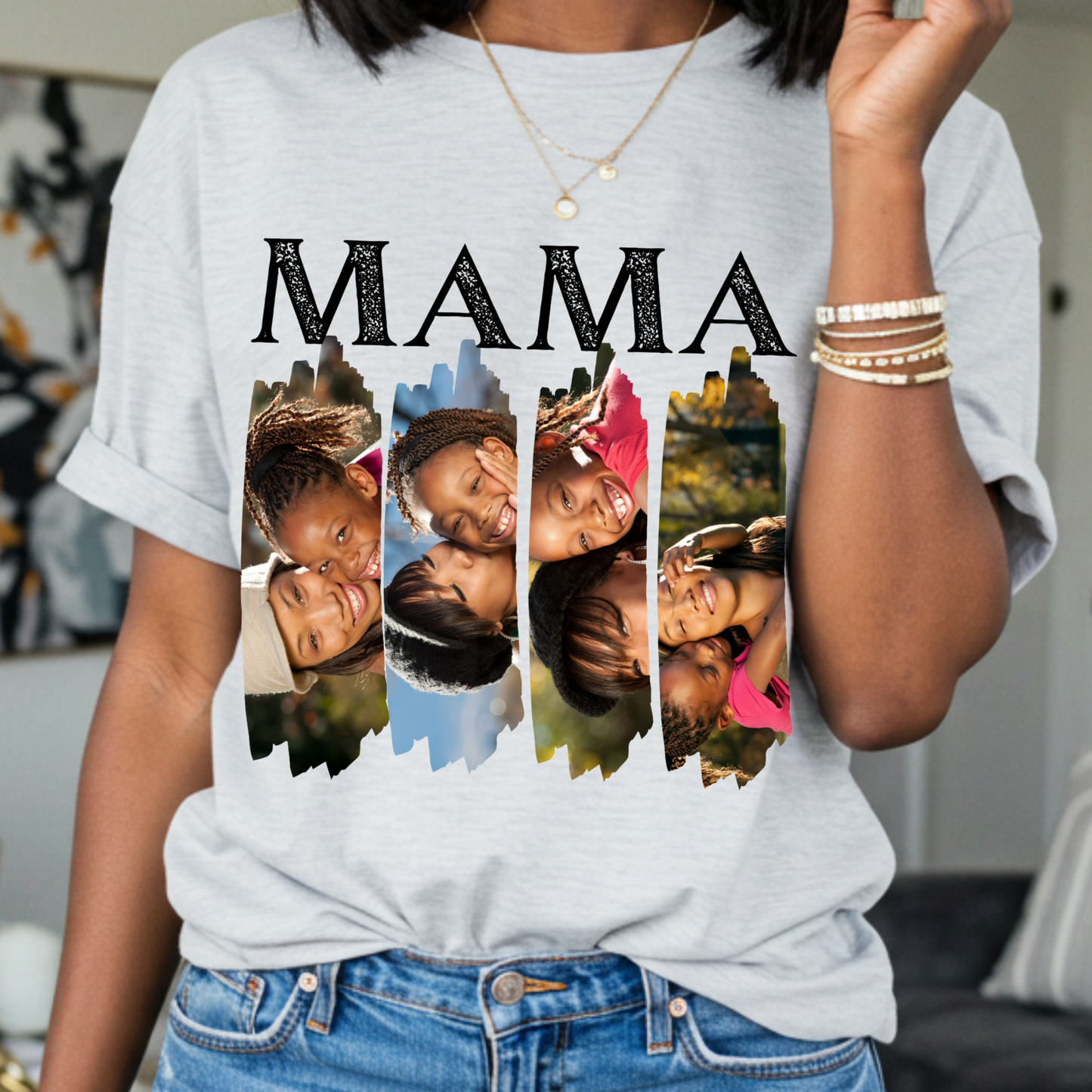 Custom “MAMA” Photo Collage T-Shirt - Heartwarming Gift for Mothers & Celebrations