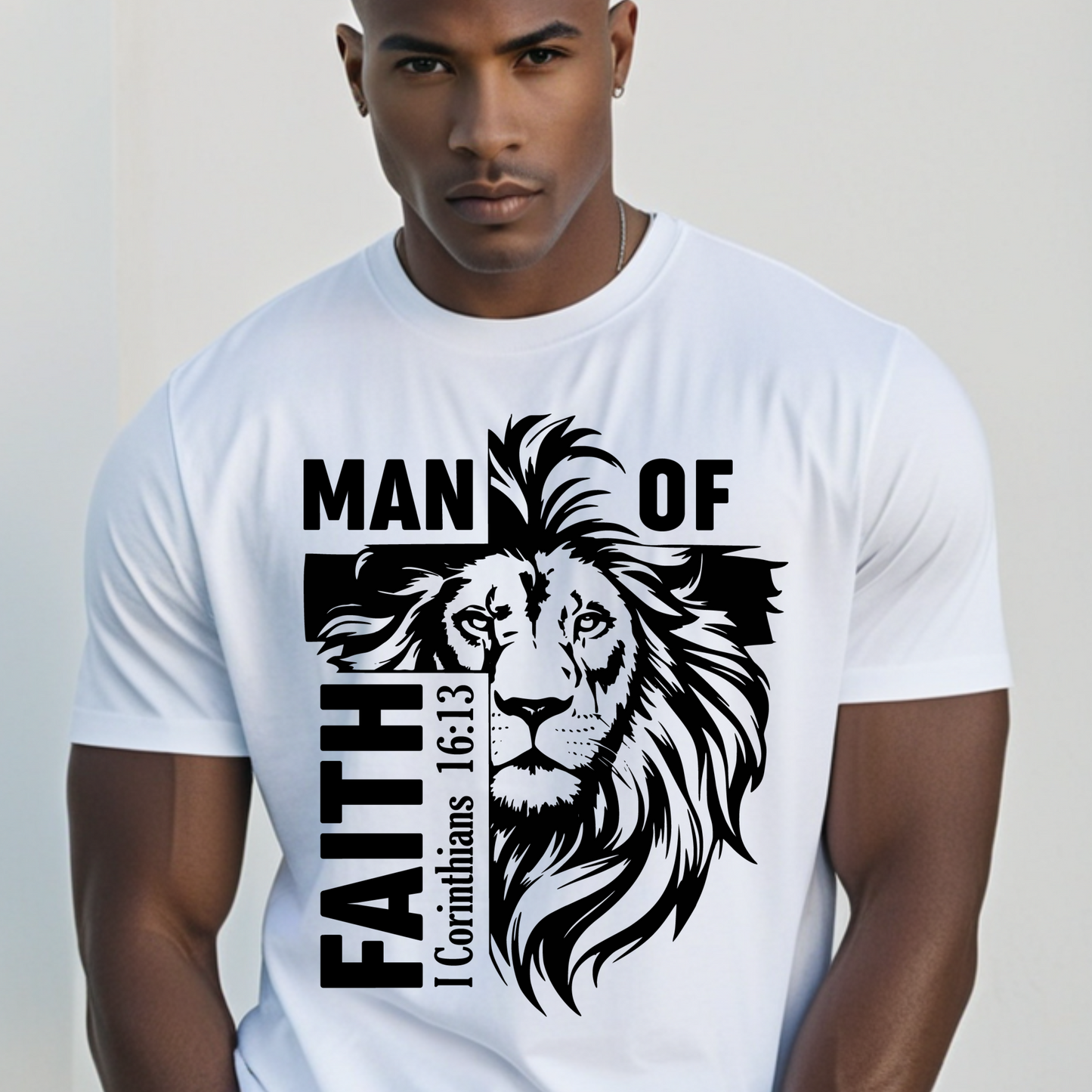 Man of Faith – Lion of Strength Softstyle Tee   Man of Faith Lion Design - Christian Apparel
