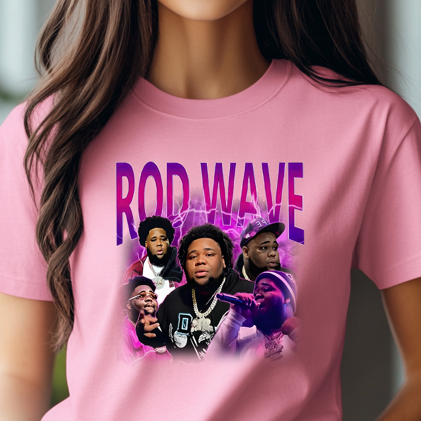 Rod Wave Graphic Unisex Tee – Purple Lightning Collage Shirt – Fan Art T-Shirt for Music Lovers