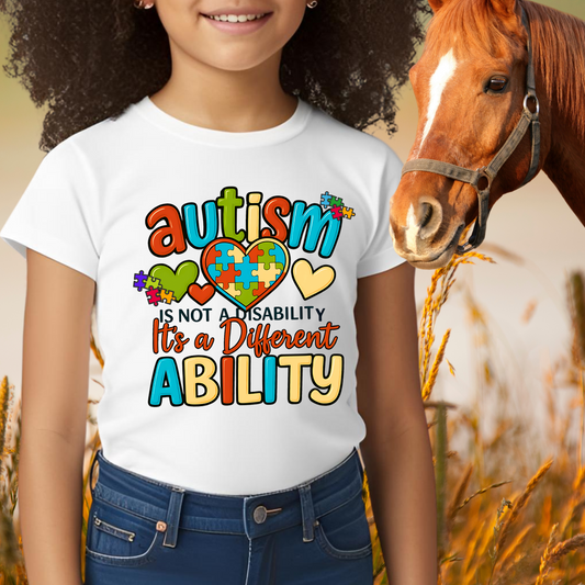 Inspirational Autism Graphic Tee  Not a Disability, Just a Different Ability