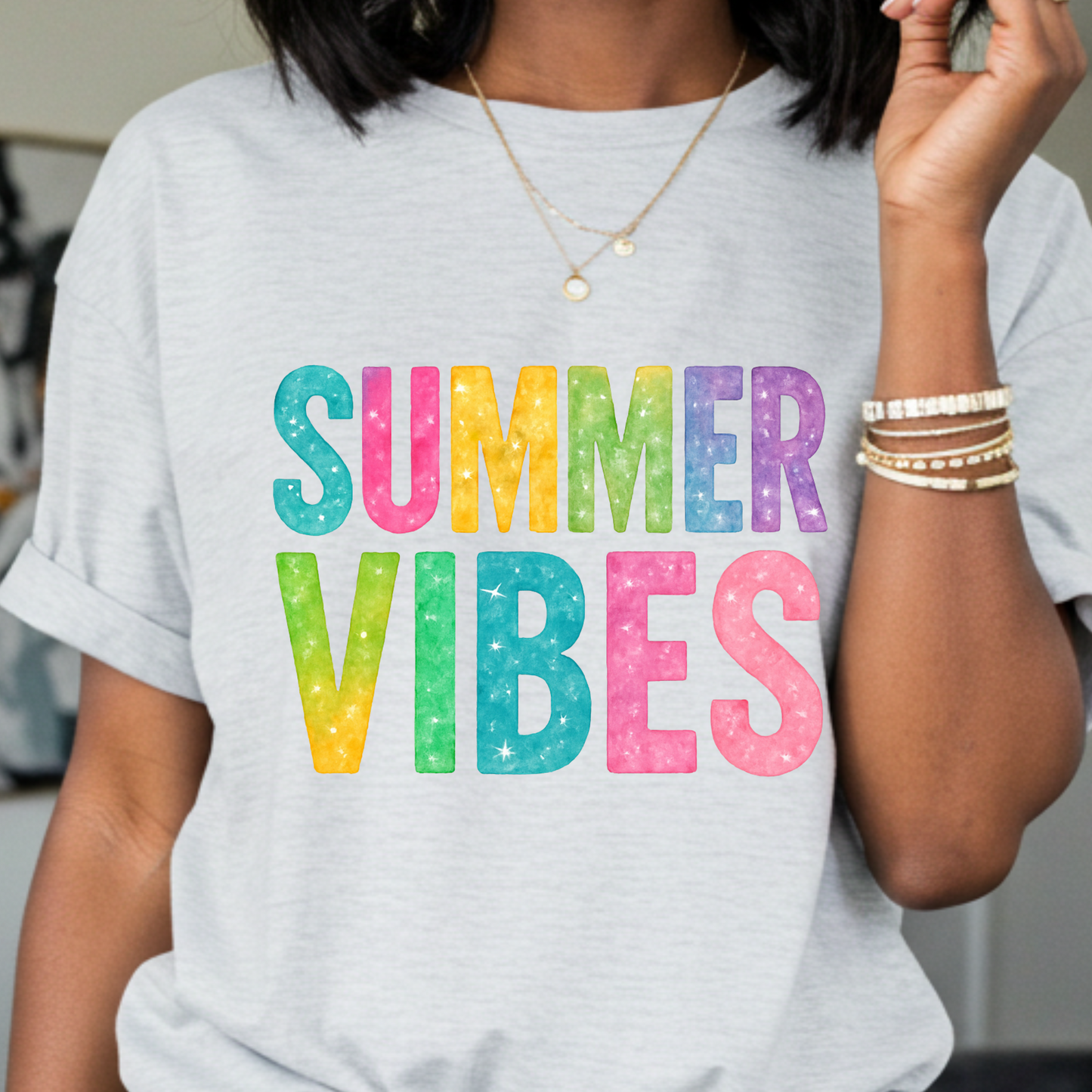 Rainbow Bling Summer Tee – Fun in the Sun Vibes