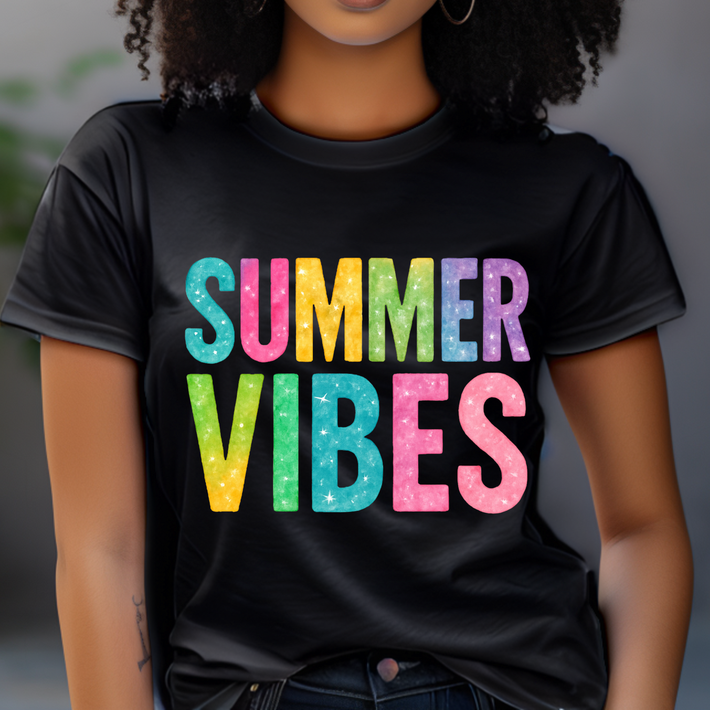 Rainbow Bling Summer Tee – Fun in the Sun Vibes