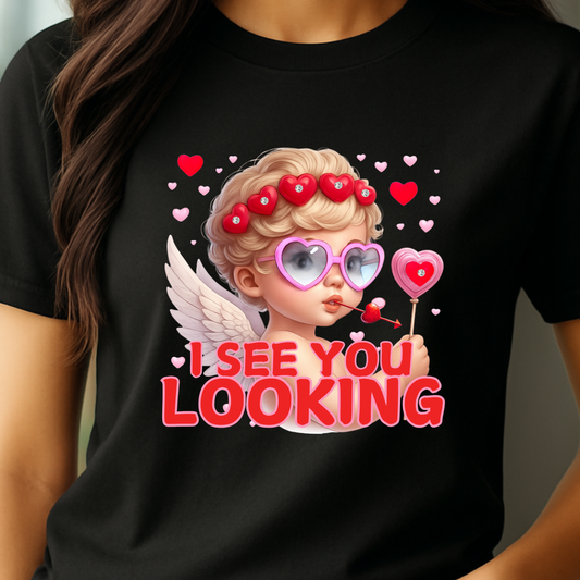 Cupid Cherub Tee – "I See You Looking" Valentine's Day Graphic T-Shirt