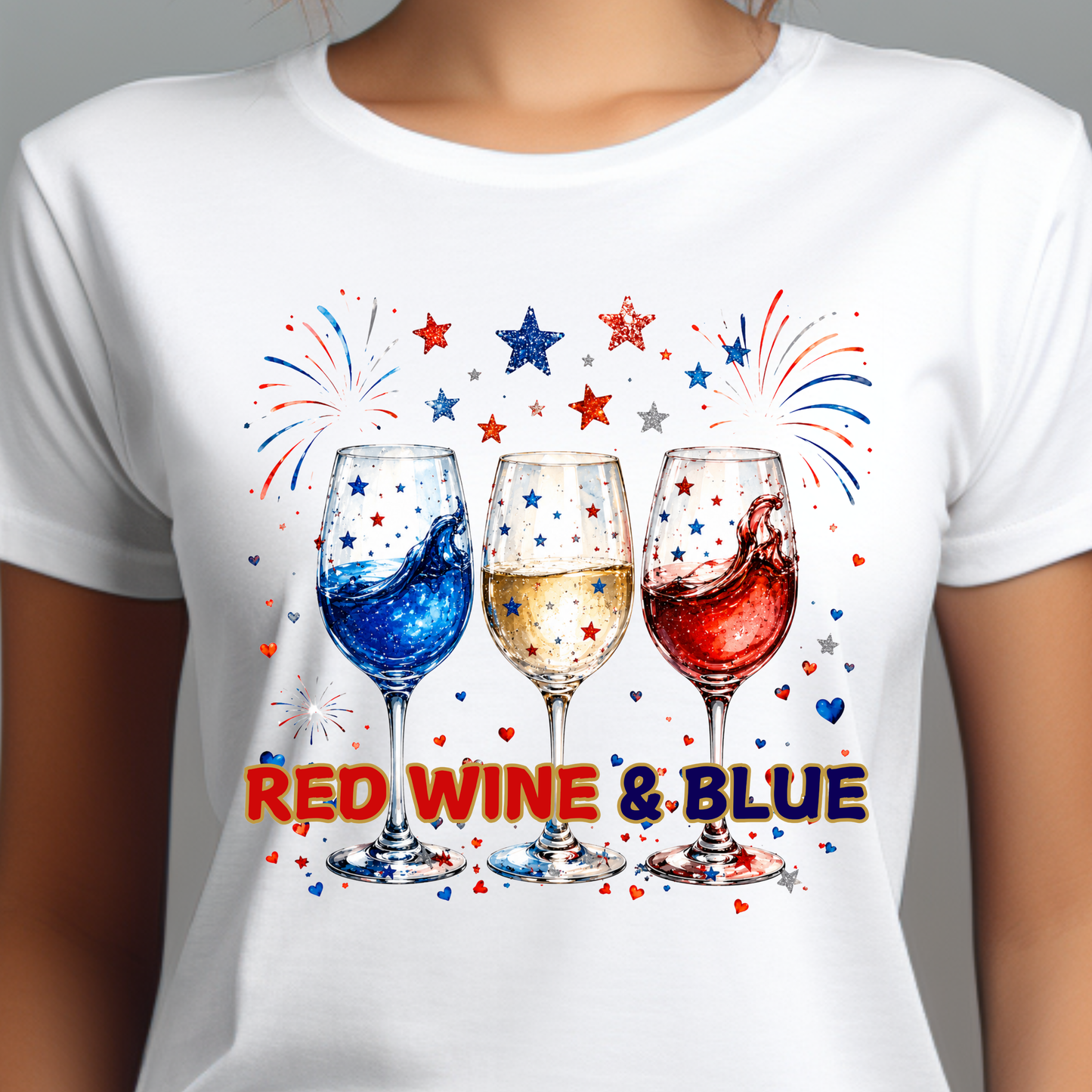 Stars, Fireworks & Wine Patriotic Shirt (4th of July)