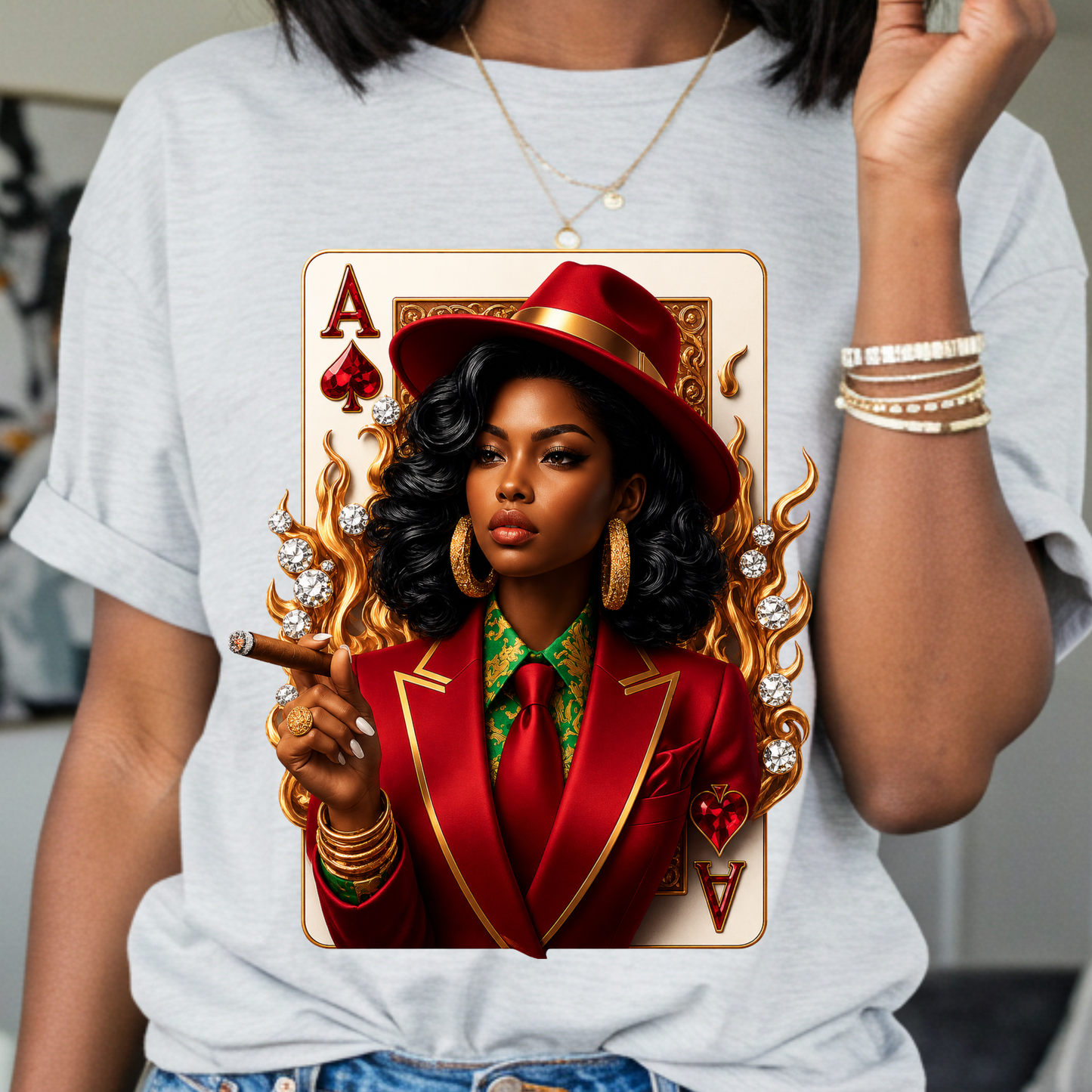 Ace of Spades Queen Playing Card T-Shirt — Bold Afrocentric Portrait Tee