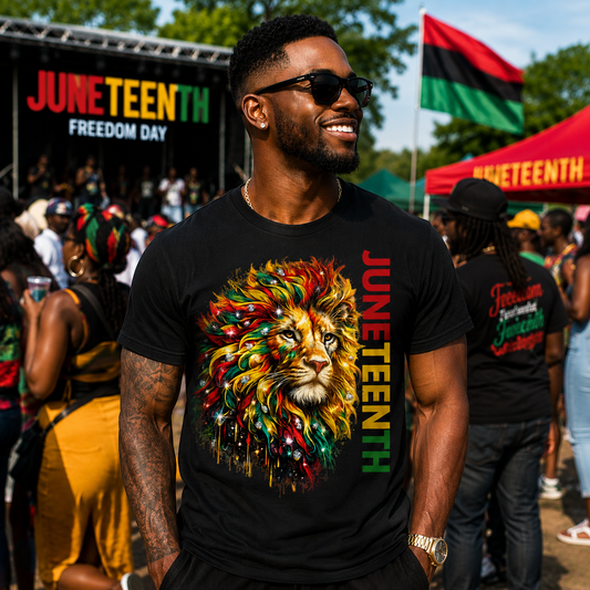 King of Freedom Juneteenth Lion Shirt-Colorful Rasta Mane Juneteenth Tee