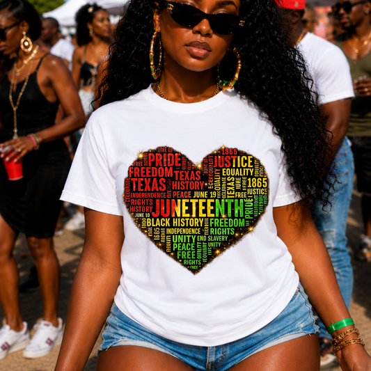 Juneteenth Heart T-Shirt — Black History, Freedom & Equality Word Art