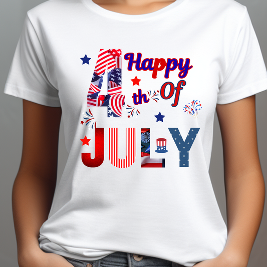 Happy 4th of July Patriotic T-Shirt | Red White Blue Independence Day Graphic Tee | USA Fireworks Celebration Shir