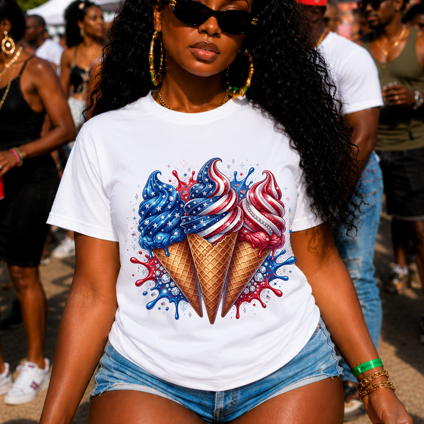 Patriotic Ice Cream Cones T-Shirt — American Flag Red White Blue Summer Tee