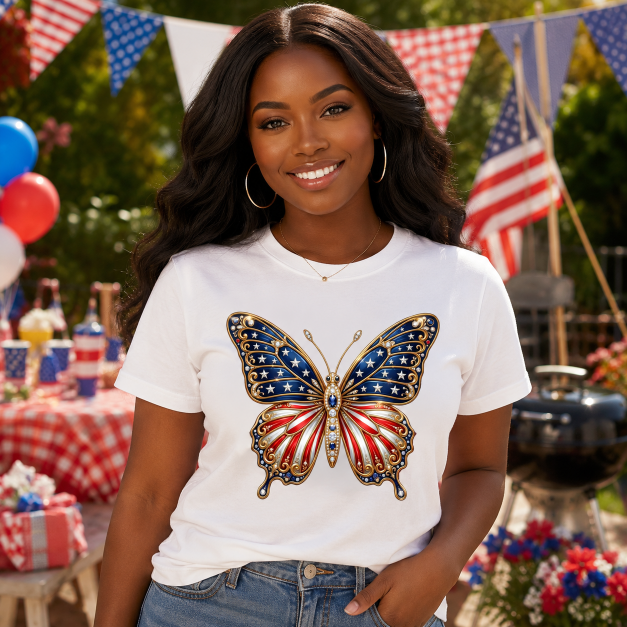 American Flag Butterfly T-Shirt — Patriotic Stars & Stripes Tee