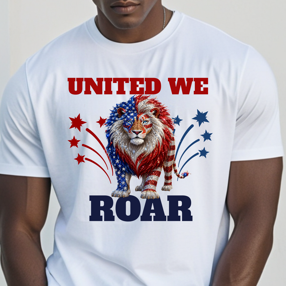 United We Roar T-Shirt — Patriotic American Lion Tee