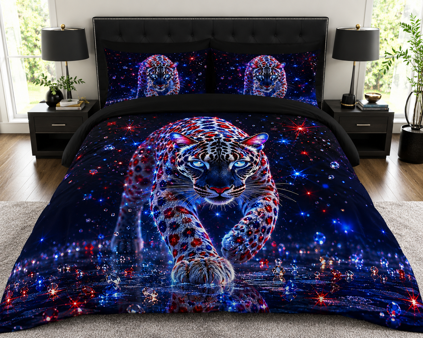 Galaxy Leopard Comforter — Cosmic Jewel Leopard Bedding for Teens & Wildlife Lovers
