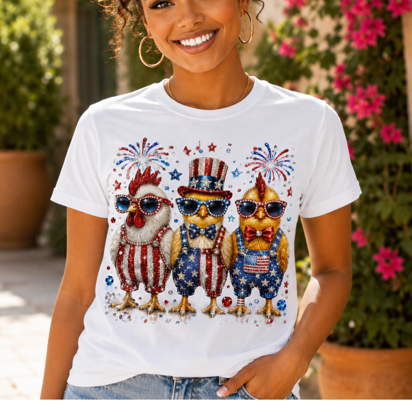 Patriotic Chickens T-Shirt — 4th of July USA Fireworks Tee