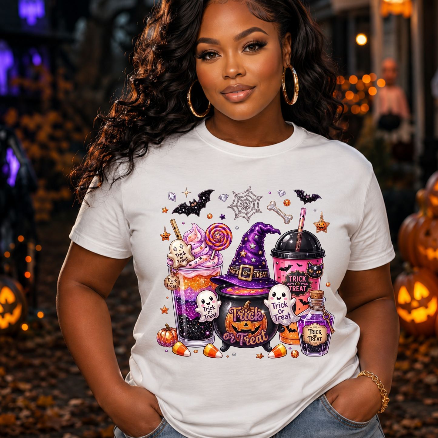 Halloween Candy & Cauldron T-Shirt — Trick or Treat Witchy Sweets Tee