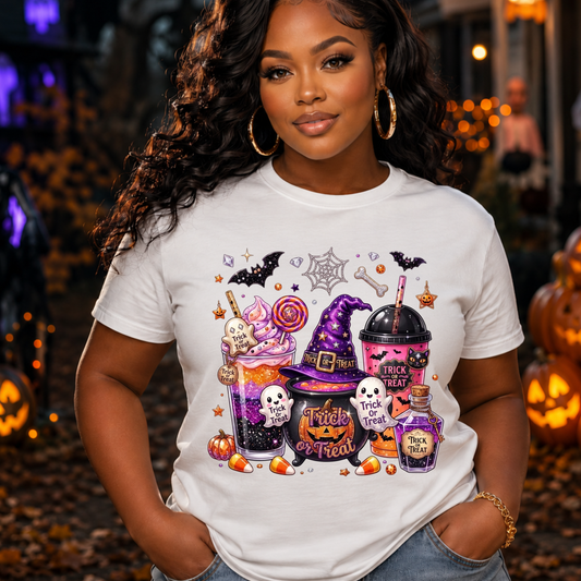 Halloween Candy & Cauldron T-Shirt — Trick or Treat Witchy Sweets Tee
