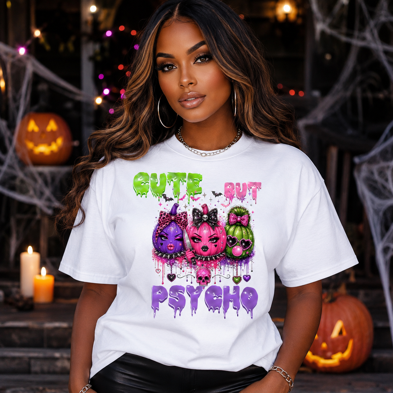 Cute But Psycho Halloween Pumpkin Girls PNG