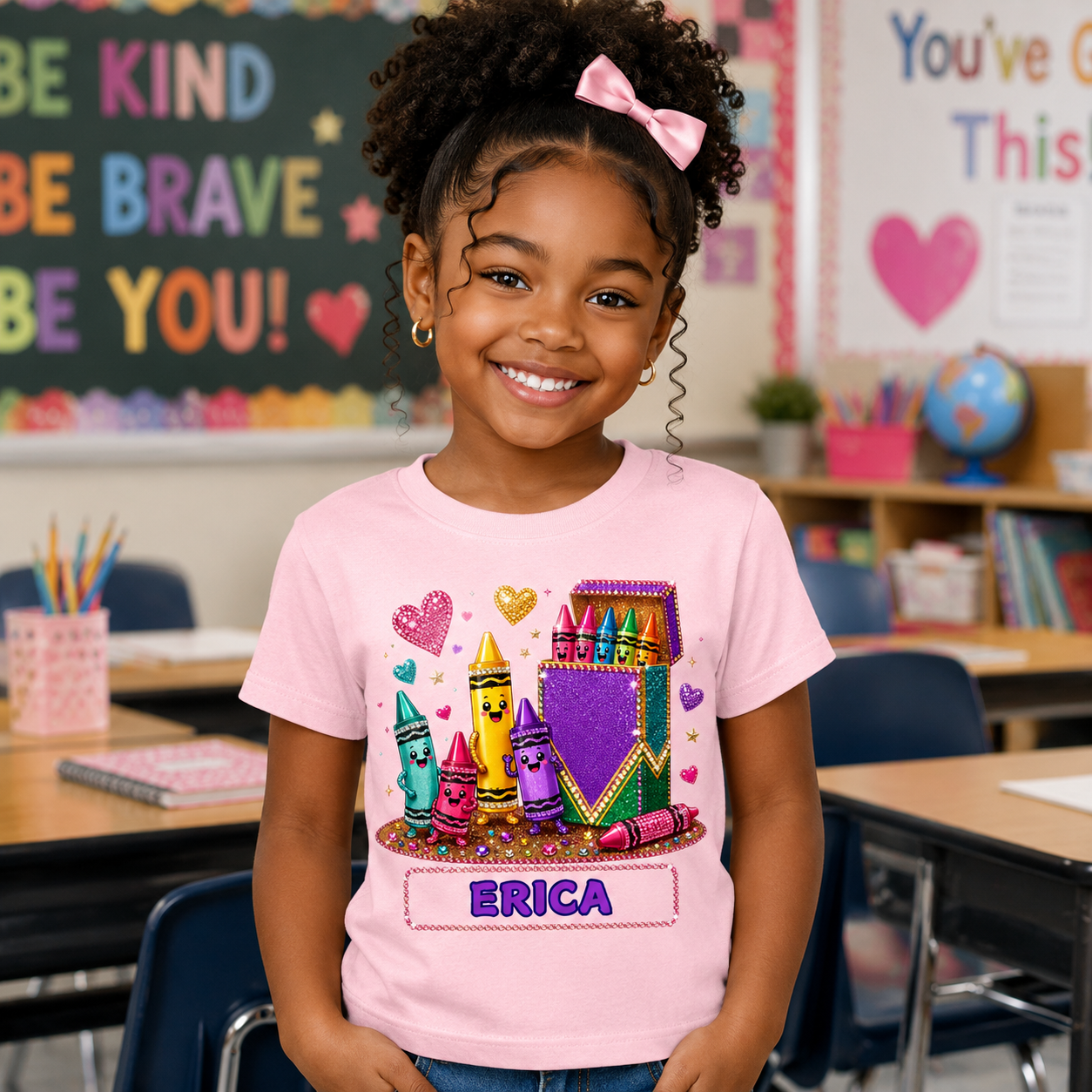 Kids Crayon Box Personalized Tee — Cute Colorful Art Shirt with Name