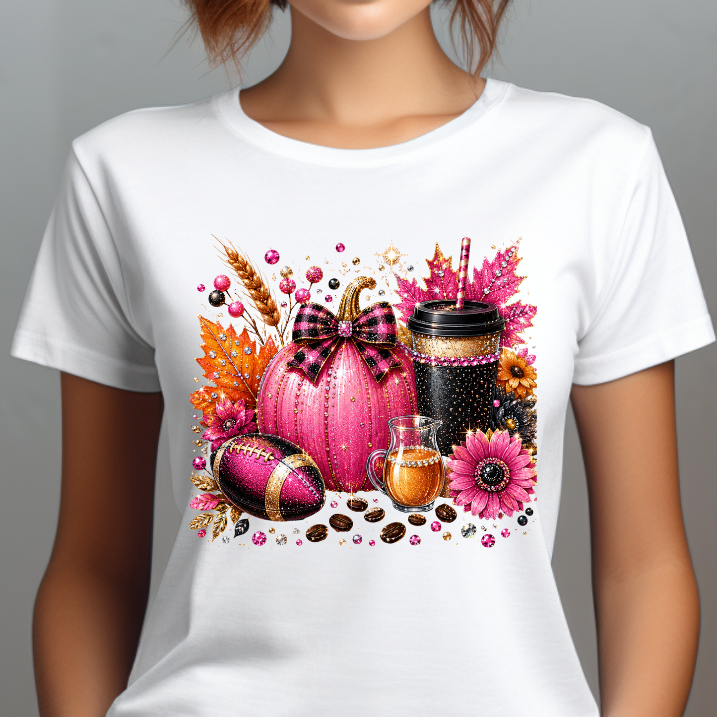 Fall Pink Pumpkin Coffee T-Shirt — Autumn Floral Pumpkin Design