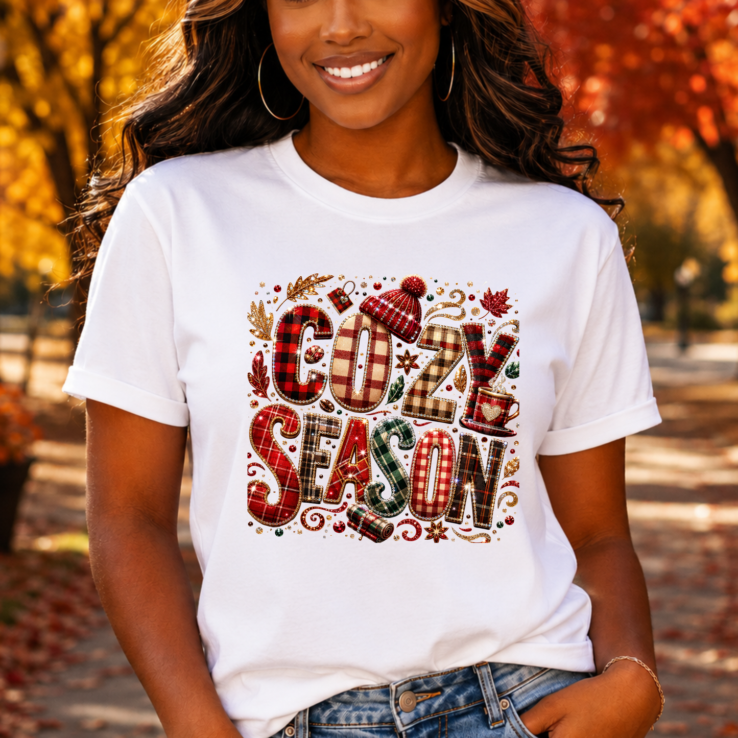 Cozy Season T-Shirt — Plaid Winter Holiday Graphic