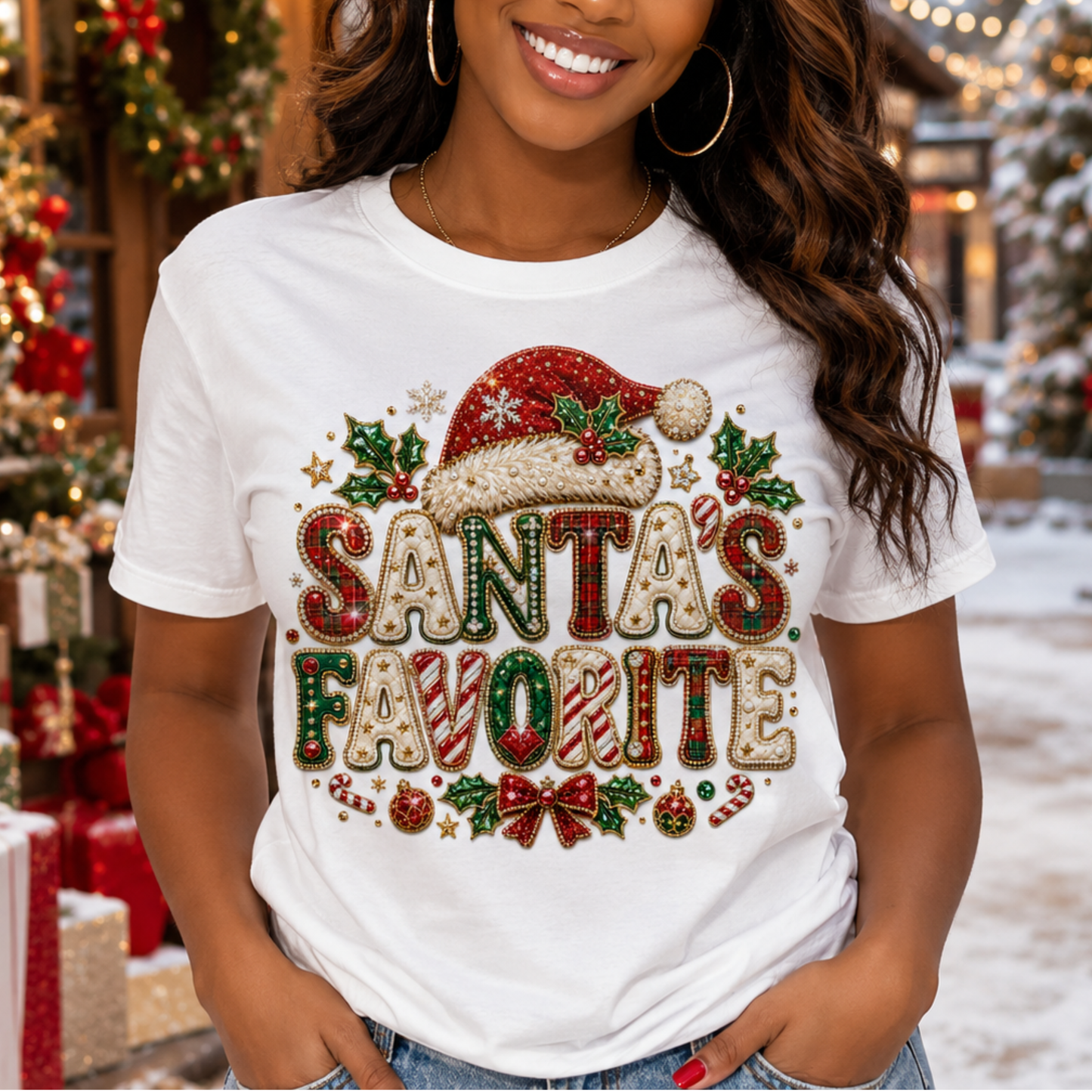 Santa's Favorite T-Shirt — Festive Christmas Graphic Tee with Santa Hat & Holiday Accents
