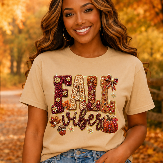 Fall Vibes T-Shirt — Autumn Pumpkin & Leaf Graphic Tee