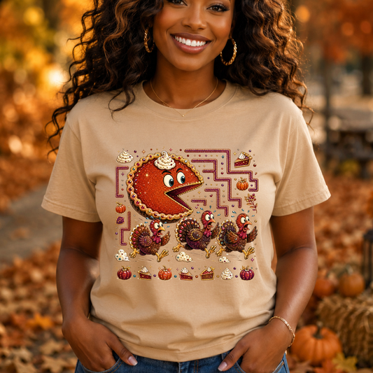Pie Pac-Man T-Shirt — Retro Gamer Pumpkin Pie Graphic Tee