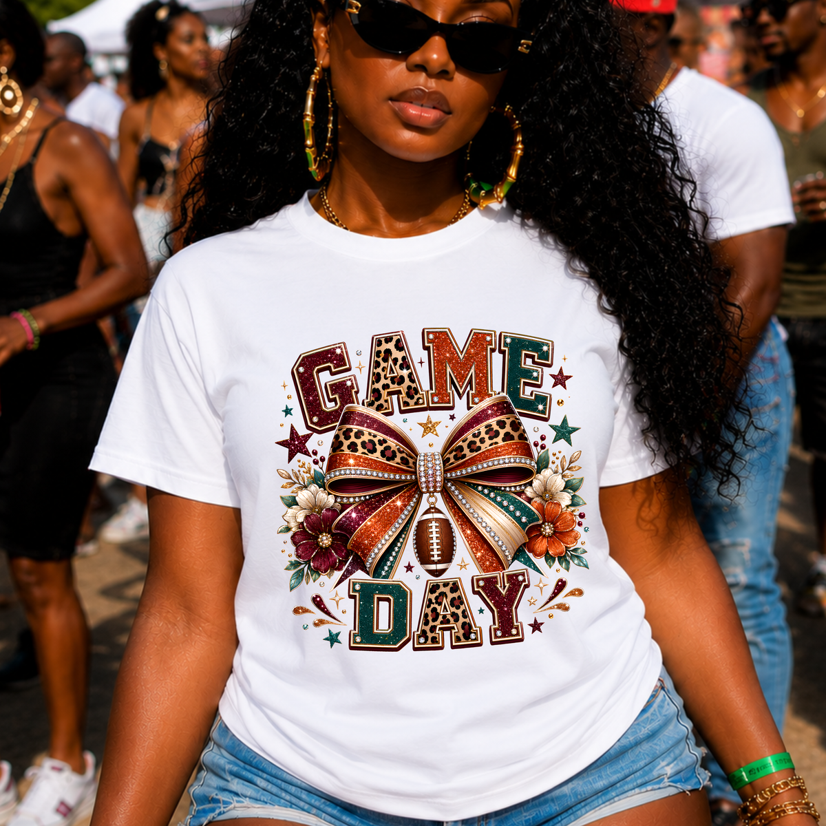 Game Day T‑Shirt — Leopard Bow Football Spirit Tee