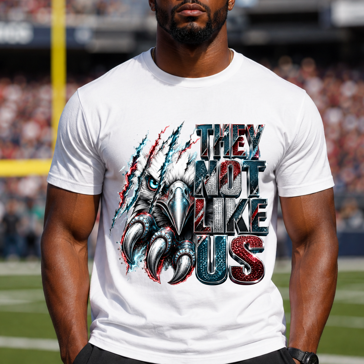 They Not Like Us Eagle Shirt, Bling Eagle Graphic Tee, Red Teal Football Fan Shirt, Rhinestone Statement T-Shirt, Unisex Graphic Tee