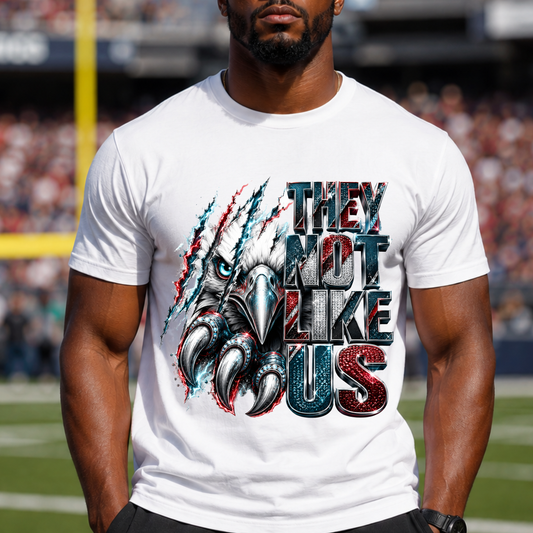 They Not Like Us Eagle Shirt, Bling Eagle Graphic Tee, Red Teal Football Fan Shirt, Rhinestone Statement T-Shirt, Unisex Graphic Tee