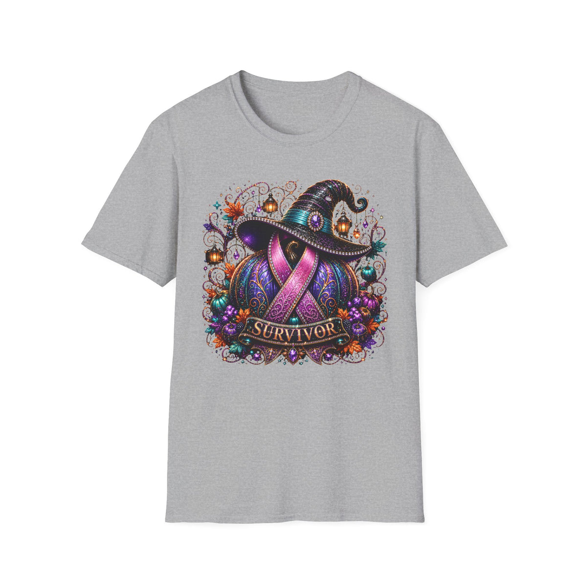 Survivor Witch Hat T-Shirt — Breast Cancer Awareness Ribbon Halloween Tee