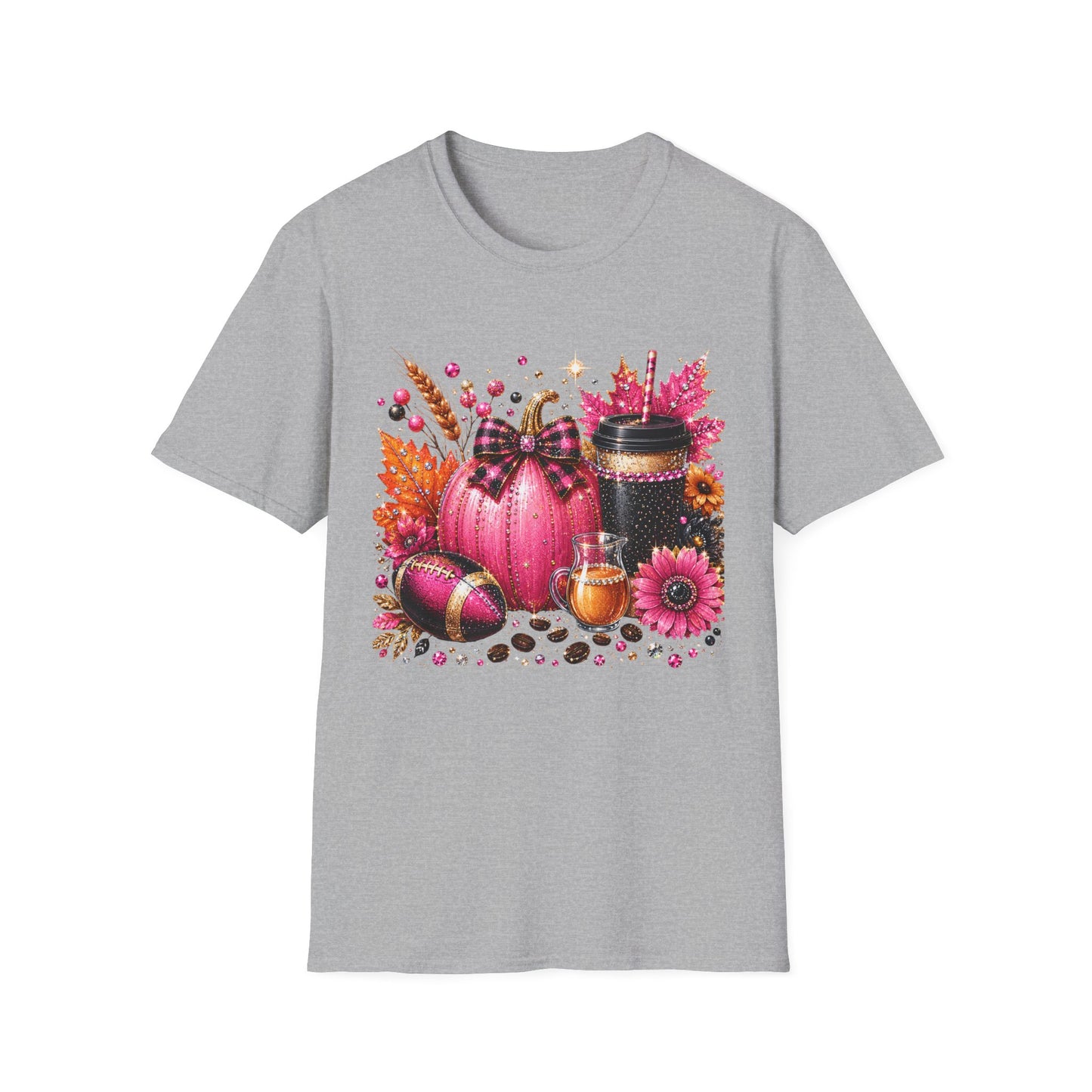 Fall Pink Pumpkin Coffee T-Shirt — Autumn Floral Pumpkin Design
