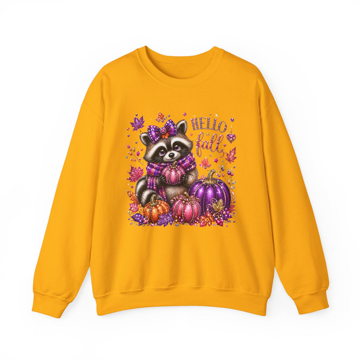 Fall Raccoon Sweatshirt – "Hello Fall" Pumpkin & Leaves Cozy Crewneck