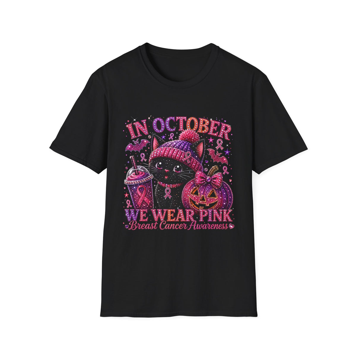 October Breast Cancer Awareness Cat Tee — "In October We Wear Pink"
