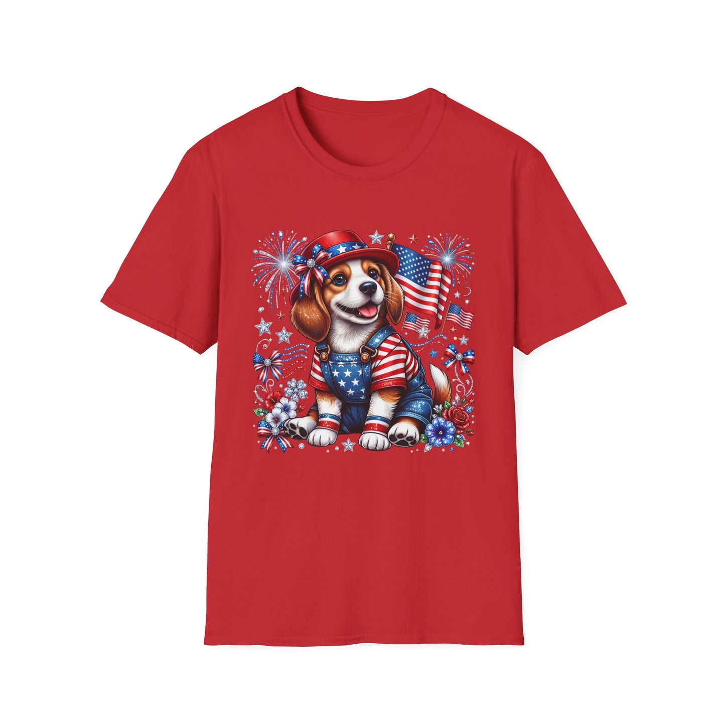 Patriotic Beagle T-Shirt — American Flag, Fireworks & Stars 4th of July Tee