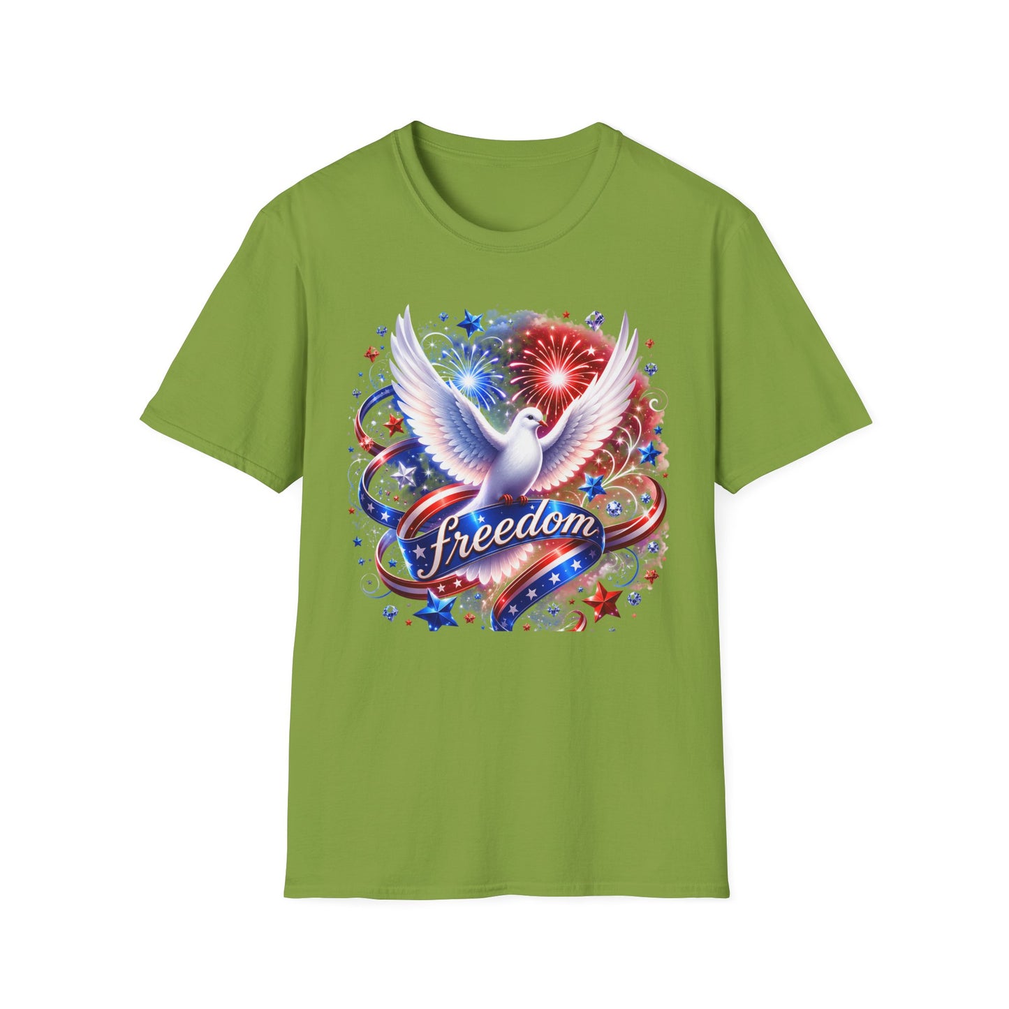 Freedom Dove T-Shirt — Patriotic American Flag Fireworks Tee